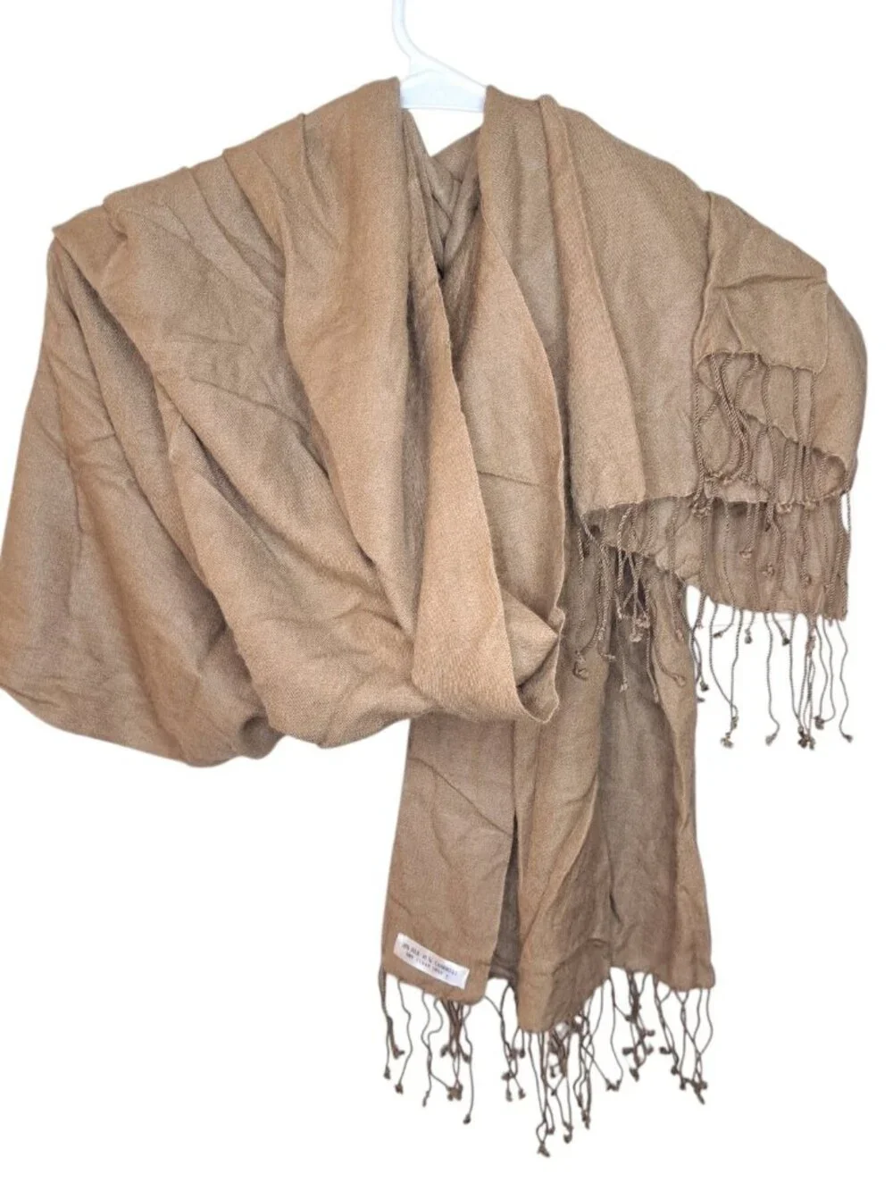 Tan Casual Cashmere And Silk Scarf With Fringe 72 X 27 Inch
